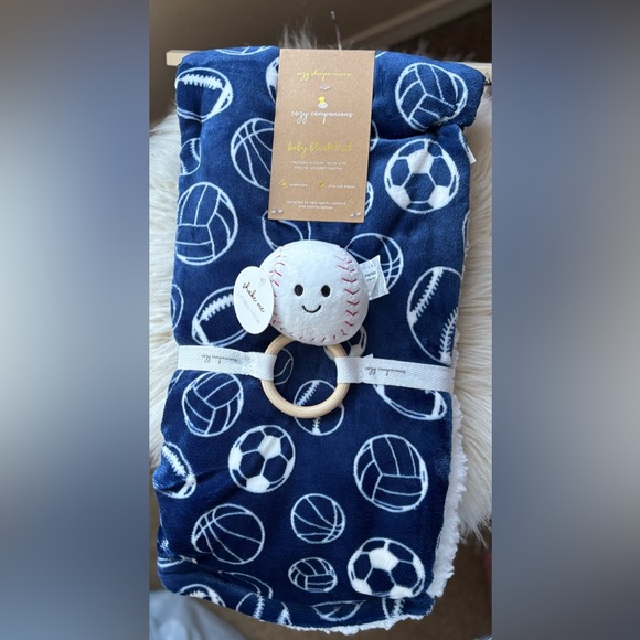 Cozy Companions Baseball Baby Blanket with Baseball Rattle - Picture 1 of 4